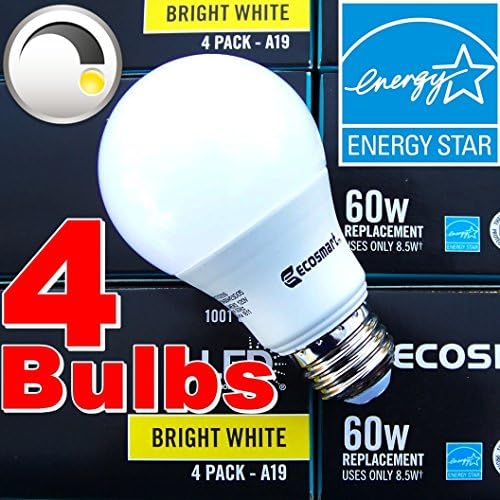 EcoSmart Еквивалент на 60 W Ярко-бяла A19 Energy Star + Led лампа с регулируема яркост (4 бр.)