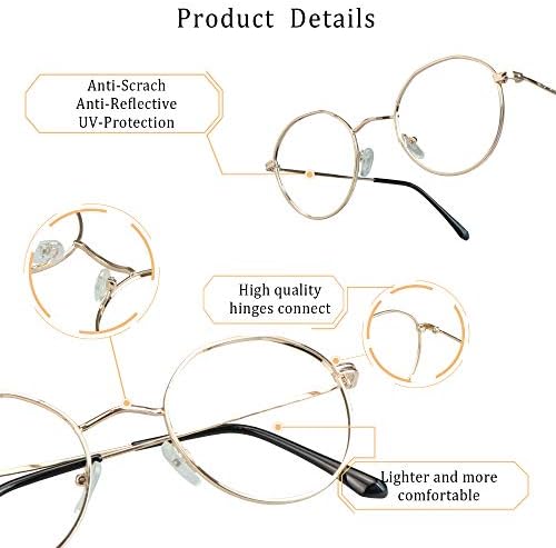 Очила в кръгла рамка от алуминиеви LifeArt, Блокер Синя Светлина Очила За четене + 4,25 Увеличение