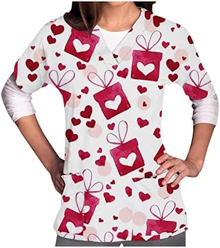 Дамски Търкане-блузи, Униформи на медицински Сестри в Свети Валентин, V-образно деколте с принтом на Сърцето, Къс Ръкав, Скъпа Блуза