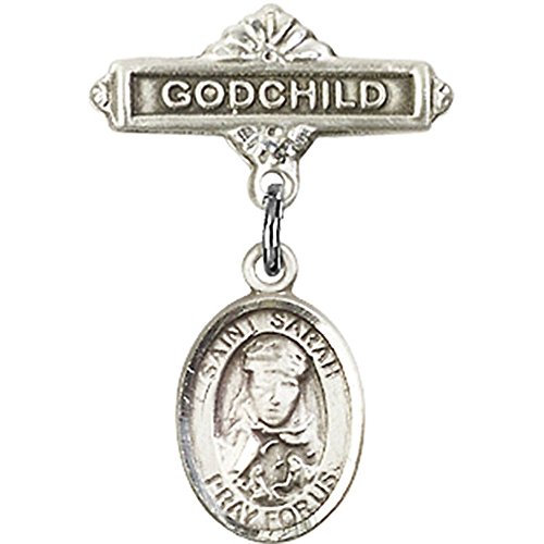 Иконата на Бебето от Сребро с Чар Свети Сара и Игла за Икона Кръщелник 1 X 5/8 инча
