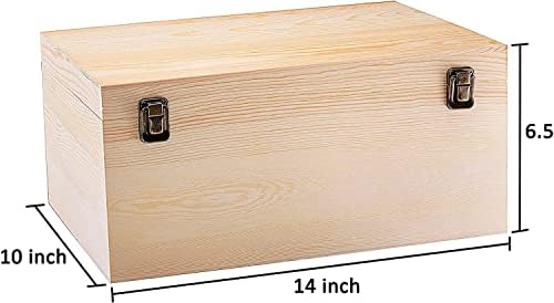 14 x 10 x 6,5 - Голяма дървена кутия с панти капак - Незаконченная дървена кутия - Борови дървени кутии за diy - Дървена кутия за