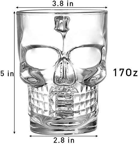 Hacaroa 6 Опаковки, 17 Мл, Стъклена По Халба с Черепа, дръжка, Тежка Основа, Забавни Една Чаша Прозрачни Чаши за Уиски, Вино, Сок,