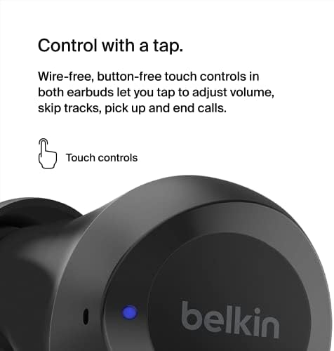 Belkin SOUNDFORM Болт, Истински безжични слушалки, безжична зареждане, защита от пот и вода IPX5, USB-C, до 28 часа живот на батерията,