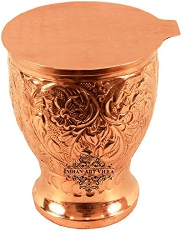 Индийската Художествена Вила От Чиста Мед С Гравиран във формата на Цвете, Стъклена Чаша със Стойка, 12 унции, За Подаване на Питейна