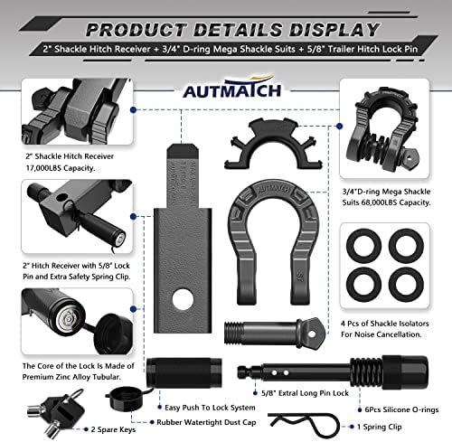 Дужка AUTMATCH Mega Shackles с 3/4 D-образен пръстен и 2-инчов приемник за определяне на лък тел с 5/8-инчов стопорным штифтом за