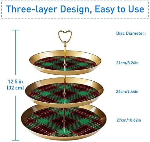 Коледна Клетчатая Зелена Червена Трехъярусная Поставка за Торта Плодови Чиния за Десерти, Торти, Бонбони, Плодове, Поставка за Опресняване