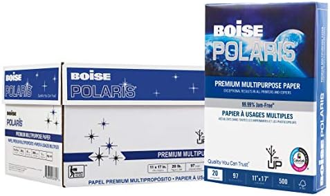 Многофункционална копирна хартия BOISE POLARIS Premium | 11 x 17 Ledger | 97 Ярко-бяло, 20 лири | 5 пачечная кутия (2500 листа)