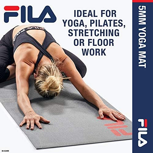 FILA Accessories килимче за йога - Класическа подложка за упражнения, с каишка за носене на ръка за практикуване на йога, пилатес,