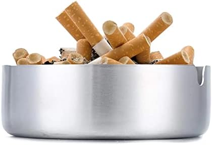 GoodKuru Опаковка от 4 Сигарных Пепелници Маса Кръгла Пепелник от Неръждаема Стомана, Подходящ за Цигарения Пепелници за дома, Един