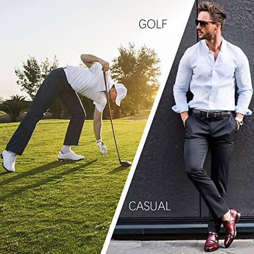 Мъжки Панталони за голф LUSHENUNI с Висока Еластичност, плътно Прилепнали Стегнати Панталони с Джобове за Бизнес Ежедневните Пътувания