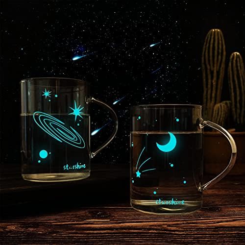 Стъклени Чаши за любителите на астрономията - на Нощното небе, Комплект от 2 Чаши с променящата се светлина, Светещ Чаша Съзвездия