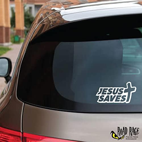 Стикери за автомобили от премиум–клас Road Rage - Jesus Saves Sticker 2 Pack - Кола, камион, компютър, стена, всяка чиста гладка