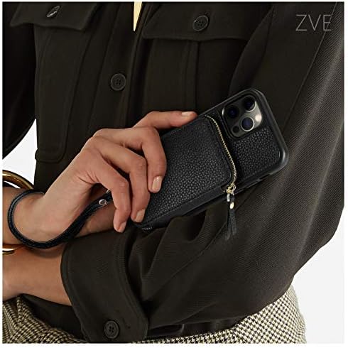 Чанта-портфейл ZVE, Съвместим с iPhone 12 Pro / 12, Калъф-стойка за карти с каишка на китката, Кожен Калъф-чанта за жени, Защитен