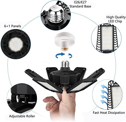 10 Опаковане. Led Лампа за гараж, 185 W Супер Ярка Лампа за гаража, Тавана лампа с 6 + 1 Регулируеми Панели, 6500 ДО 16000ЛМ, Деформируемые