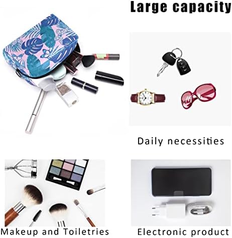 TBOUOBT Козметични чанти, козметични Чанти за жени, Малки Пътни Чанти за Грим, Розово-Сини Пеперуди с Тропически Листа в Ретро стил