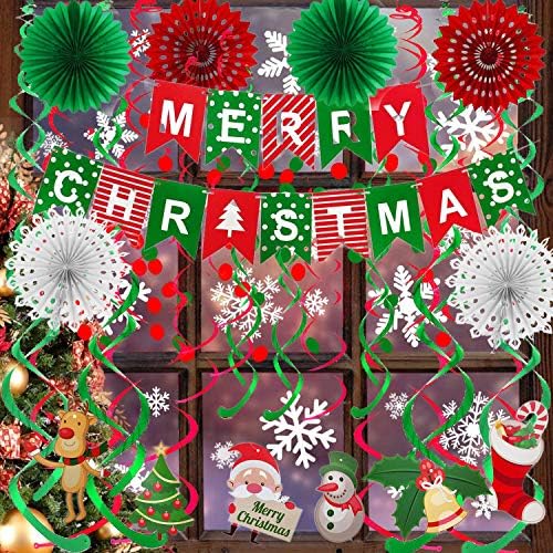 Весел Коледен Банер Хартия Фен Цветен Кръг Конфети В Грах Подвесная Венец И Завъртете Лента Коледно Дърво Коледен Снежен човек на