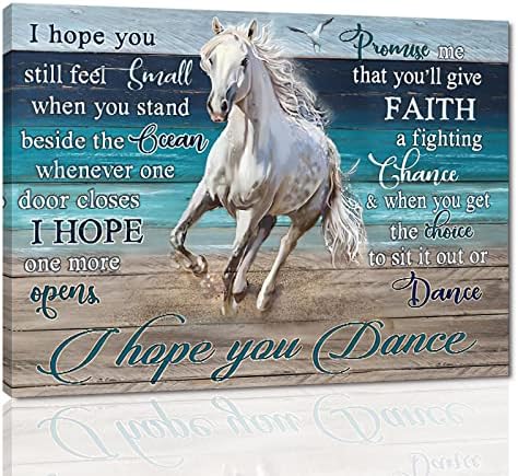 Мотивационни Картини върху платно Неблагодарна бял кон и Синия океан, Стенно изкуство кон с положителни думи, надявам се, че си Танц, Стенен декор кон, Работа кон, На