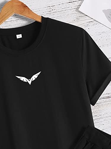 FDSUFDY /Мъжки облекла от две части, риза с принтом Мъжки криле и гащета с завязками на талията (Цвят: черен, Размер: Средно)