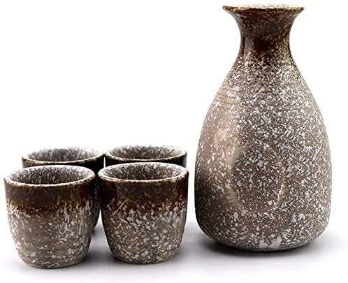 Комплекти саке Азиатската Традиция 5 Бр 10 грама Японски Комплект Чаши За Саке Кафяв Дизайн Керамични Чаши Странно Текстура Подходящ