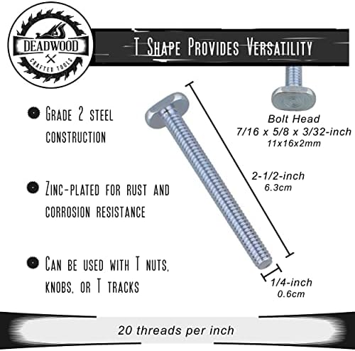 Набор от тройниковых болтове DCT – 20 Опаковки Т-образни болтове 2-1 /2 инча за дървообработване, Т-образни направляващи болтове