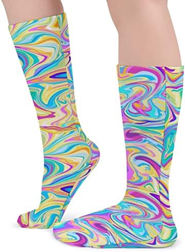 Дебели Чорапи WEEDKEYCAT Marble Неонови Цветове, Нестандартен, Забавен Графичен Принт, Ежедневни Чорапи със Средна дължина на Зимата